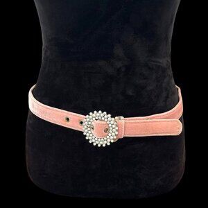 Steve Madden Pink Rhinestone Round Buckle Faux Leather Belt Women's Thin Hollywo